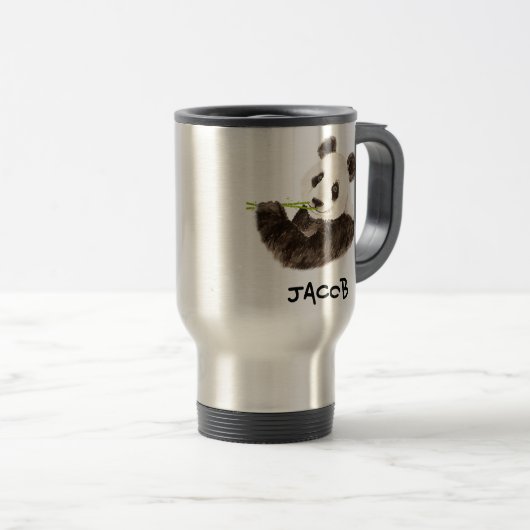 名前をカスタムするかわいいパンダ水彩動物 トラベルマグ (正面右)