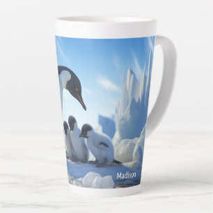 名前をカスタムするかわいいペンギン カフェラテマグ