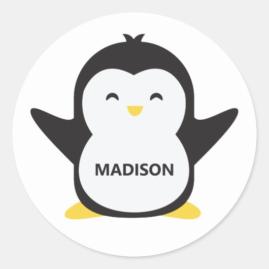 名前をカスタムするかわいいペンギン ラウンドシール (正面)