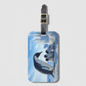 名前をカスタムするかわいいペンギン ラゲッジタグ (正面縦)