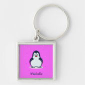 名前をカスタムするかわいいペンギンon pink キーホルダー (正面)