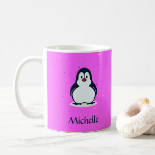 名前をカスタムするかわいいペンギンon pink コーヒーマグカップ