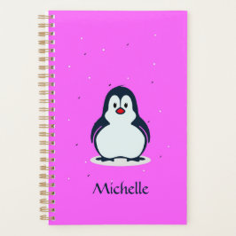 名前をカスタムするかわいいペンギンon pink プランナー手帳
