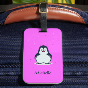 名前をカスタムするかわいいペンギンon pink ラゲッジタグ