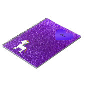 名前をカスタムするかわいいユニコーン紫のグリッターハート ノートブック (左側)
