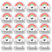 名前をカスタムするかわいいレインボーハートステッカーパック シール (正面)