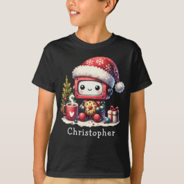 名前をカスタムするかわいいロボット冬休みクリスマス Tシャツ