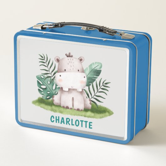 名前をカスタムするかわいい動物ヒッポキッズ メタルランチボックス (裏面)