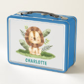 名前をカスタムするかわいい動物ライオンの子ども メタルランチボックス (裏面)
