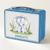 名前をカスタムするかわいい動物象の子供たち メタルランチボックス (裏面)