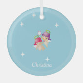 名前をカスタムするかわいい天使オンブルー ガラスオーナメント (正面)
