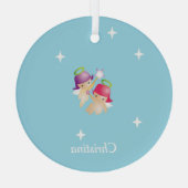 名前をカスタムするかわいい天使オンブルー ガラスオーナメント (裏面)