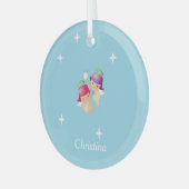 名前をカスタムするかわいい天使オンブルー ガラスオーナメント (正面左)
