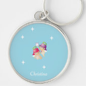 名前をカスタムするかわいい天使オンブルー キーホルダー (正面)