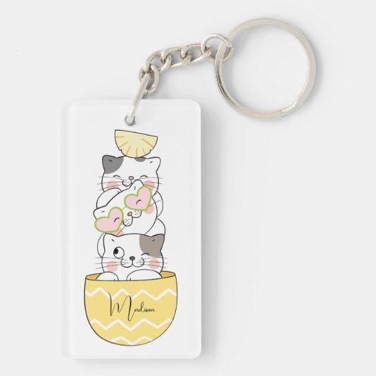 名前をカスタムするかわいい子猫 キーホルダー (裏面)
