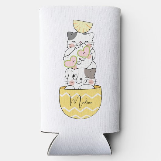 名前をカスタムするかわいい子猫 スリム缶クーラー (裏面)