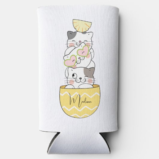 名前をカスタムするかわいい子猫 スリム缶クーラー (正面)