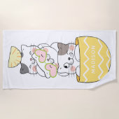 名前をカスタムするかわいい子猫 ビーチタオル (正面)