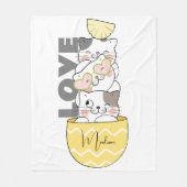 名前をカスタムするかわいい子猫 フリースブランケット (正面)