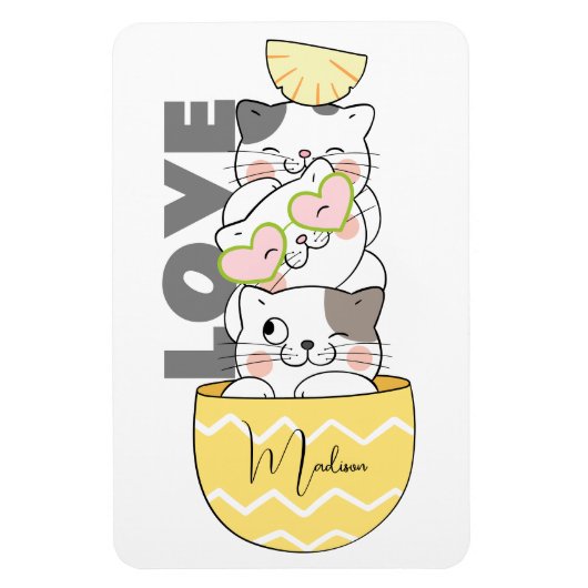 名前をカスタムするかわいい子猫 マグネット (縦)