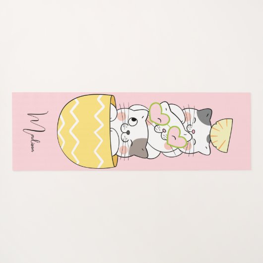 名前をカスタムするかわいい子猫 ヨガマット (裏面(横))