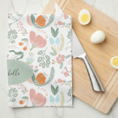 名前をカスタムするかわいい植物性パステル花柄 キッチンタオル (四つ折り)