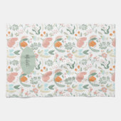 名前をカスタムするかわいい植物性パステル花柄 キッチンタオル (横)