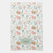 名前をカスタムするかわいい植物性パステル花柄 キッチンタオル (縦)