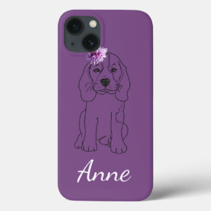 名前をカスタムするかわいい犬、花 iPhone 13ケース