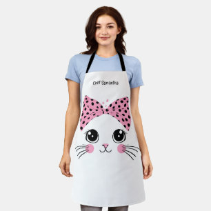 名前をカスタムするかわいい猫顔 エプロン