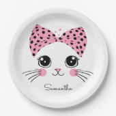 名前をカスタムするかわいい猫顔 ペーパープレート (正面)