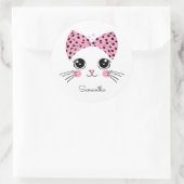 名前をカスタムするかわいい猫顔 ラウンドシール (バッグ)