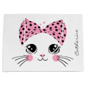 名前をカスタムするかわいい猫顔 ラージペーパーバッグ (正面)