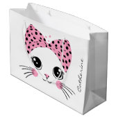 名前をカスタムするかわいい猫顔 ラージペーパーバッグ (裏面アングル)