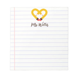 名前をカスタムするかわいい鉛筆ハート先生鑑賞 ノートパッド