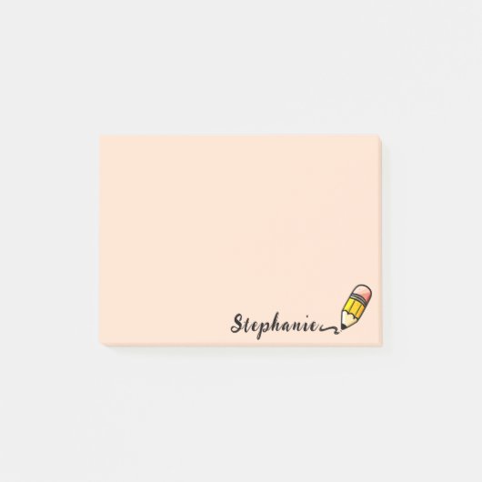 名前をカスタムするかわいい鉛筆新学期エレメンタリー ポストイット (正面)
