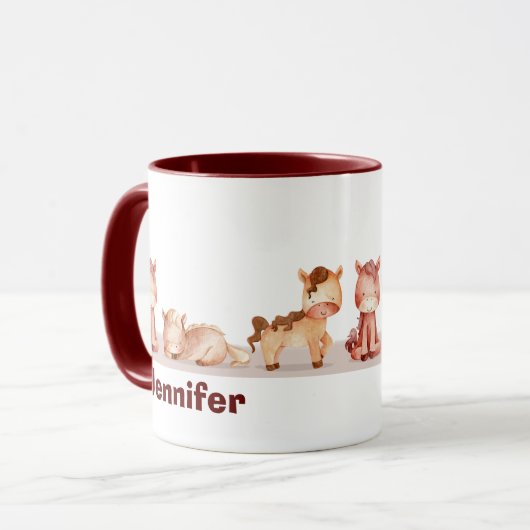 名前をカスタムするかわいい馬の水の色の動物マグカップ マグカップ (正面左)