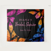 名前をカスタムするかわいらしのカラフル葉ブライダルシャワー タペストリー (正面(横))