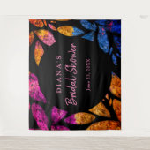 名前をカスタムするかわいらしのカラフル葉ブライダルシャワー タペストリー (正面)