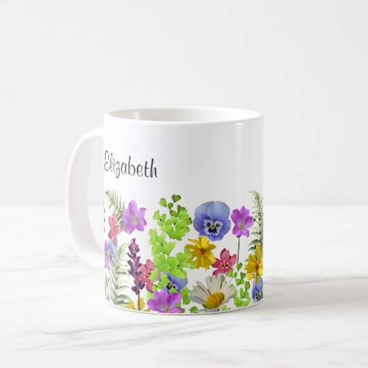 名前をカスタムするかわいらしの花 コーヒーマグカップ (正面左)