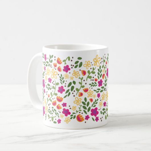 名前をカスタムするかわいらしカラフルガーリーフローラマググ コーヒーマグカップ (正面左)