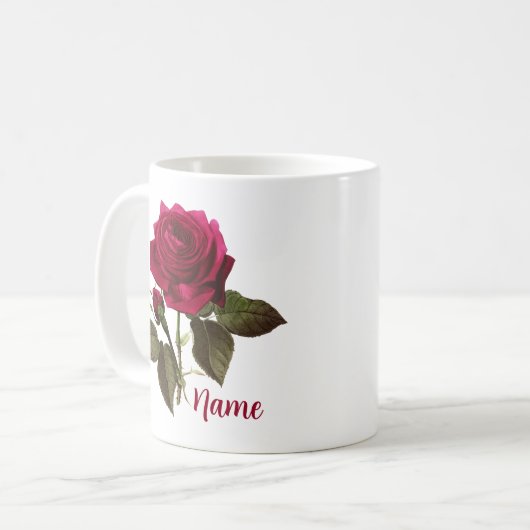 名前をカスタムするかわいらしバラフラワーコーヒーマグ コーヒーマグカップ (正面左)