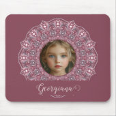 名前をカスタムするかわいらしピンクフローラマンダラフォトフレーム マウスパッド (正面)