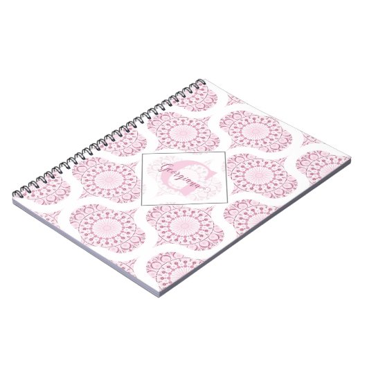 名前をカスタムするかわいらしピンク70s紙吹雪レースマンダラ ノートブック (左側)