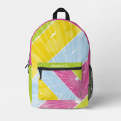 名前をカスタムするかわいらしブライトカラフル市松模様に プリントバックパック (正面)