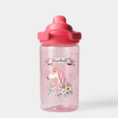 名前をカスタムするかわいらし水彩花ユニコーン ウォーターボトル (背面)