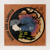 名前をカスタムするがスピリッツを見るハロウィンフェイクペーパーカット ジグソーパズル (横)