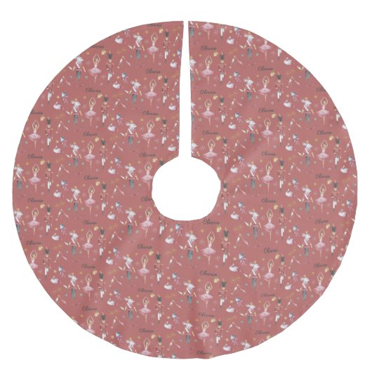 名前をカスタムするくるみクラッカーバレエバレリーナクリスマス ブラッシュドポリエステルツリースカート (正面)