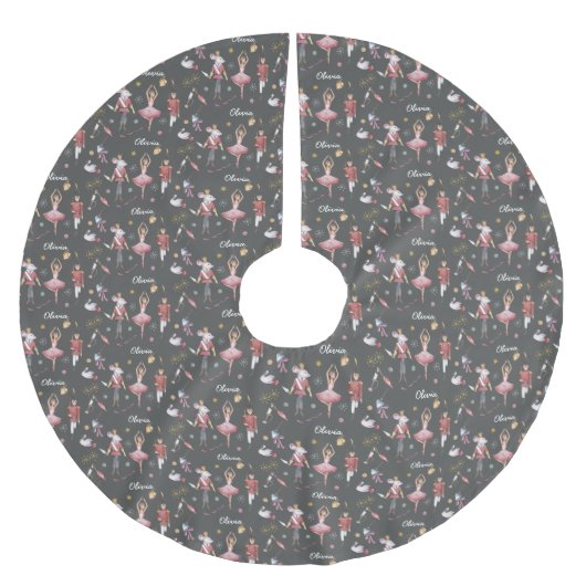 名前をカスタムするくるみクラッカーバレエバレリーナクリスマス ブラッシュドポリエステルツリースカート (正面)