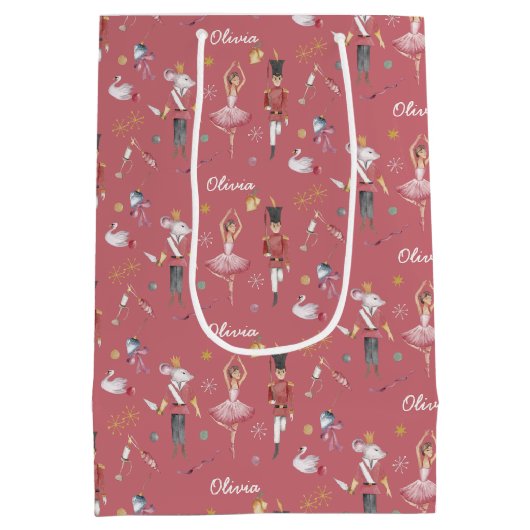 名前をカスタムするくるみクラッカーバレエバレリーナクリスマス ミディアムペーパーバッグ (裏面)